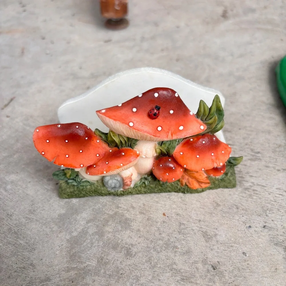 Vintage Mushroom Napkin Holder Handpainted Red Toadstool Kitchen Cottage Whimsy